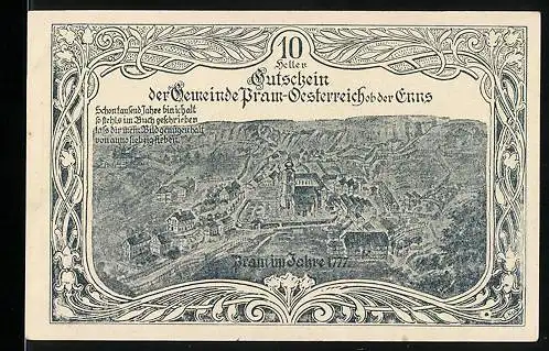 Notgeld Pram ob der Enns 1920, 10 Heller, Pram im Jahre 1777