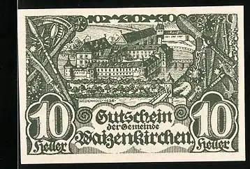 Notgeld Waizenkirchen 1920, 10 Heller, Festung, Wappen