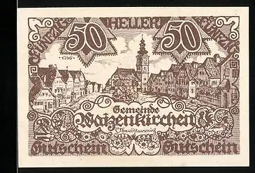 Notgeld Waizenkirchen 1920, 50 Heller, Ortspartie, Wappen