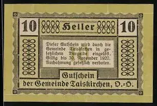 Notgeld Taiskirchen 1920, 10 Heller, Ornamente