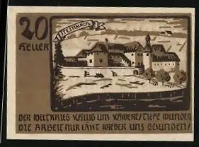 Notgeld Niederwaldkirchen 1920, 20 Heller, Schloss und Kirche