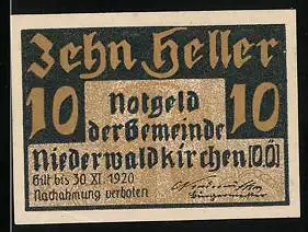Notgeld Niederwaldkirchen 1920, 10 Heller, Säulenmahnmal