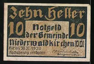 Notgeld Niederwaldkirchen 1920, 10 Heller, Säulenmahnmal