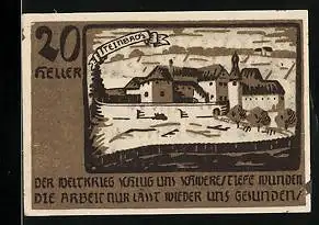 Notgeld Niederwaldkirchen 1920, 20 Heller, Schloss mit Kirche