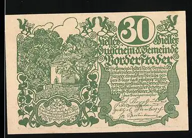 Notgeld Vorderstoder 1922, 30 Heller, Turm, Eichhörnchen, Ornamente