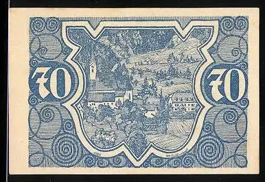 Notgeld Vorderstoder 1922, 70 Heller, Ortspartie mit Kirche, Ornamente