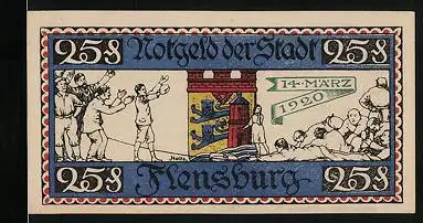 Notgeld Flensburg 1920, 25 Pfennig, Wappen, Historische Szene