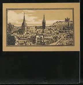 Notgeld Flensburg 1920, 30 Pfennig, Backware A. T. Brodersen, Ortsansicht, Wappen