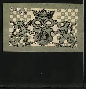 Notgeld Flensburg 1920, 15 Pfennig, Backware A. T. Brodersen, Wappen mit Löwen und Brezel