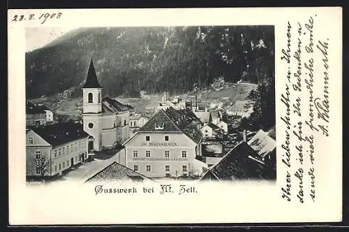 AK Gusswerk bei M. Zell, Ortspartie mit Gasthof und Fleischhauerei Ch. Bogensberger