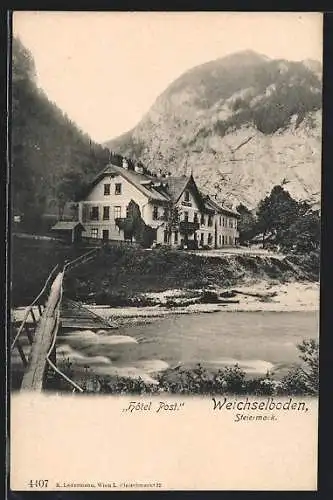 AK Weichselboden, Julius Mussotter`s Hotel Post, Blick über die Salza