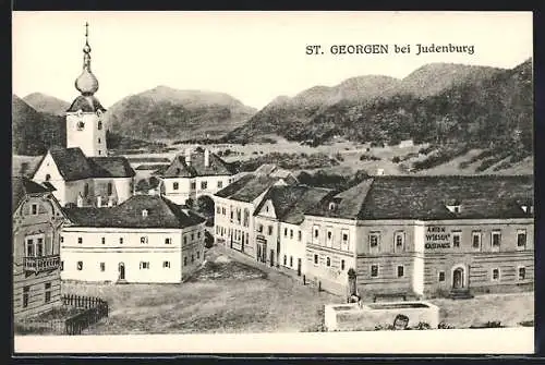 AK St. Georgen bei Judenburg, Ortsansicht mit Anton Wiesers Gasthaus