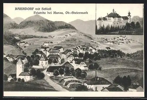 AK Baierdorf, Ortsansicht mit Schloss Feistritz bei Murau