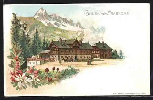 Lithographie Präbichl, Gasthaus