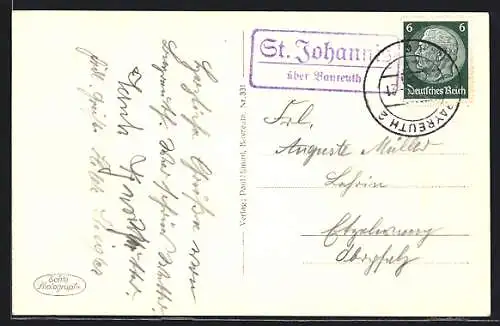 AK Landpoststempel St. Johannis über Bayreuth