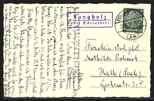 AK Landpoststempel Langholz über Eckenförde