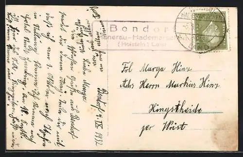 AK Landpoststempel Bondorf /Hanerau-Hademarschen /Holstein-Land