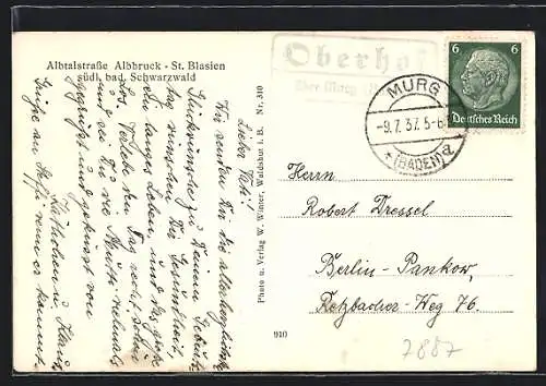 AK Landpoststempel Oberhof über Murg /Baden