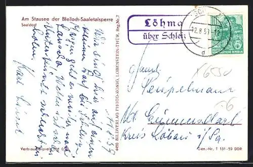 AK Landpoststempel Löhma über Schleiz