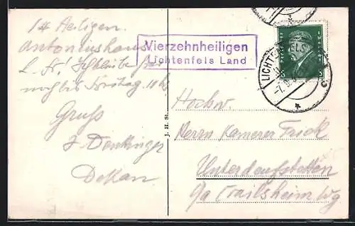 AK Landpoststempel Vierzehnheiligen /Lichtenfels-Land