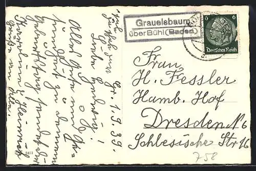 AK Landpoststempel Grauelsbaum über Bühl /Baden