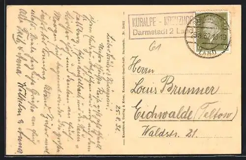 AK Landpoststempel Kuralpe-Kreuzhof /Darmstadt-Land