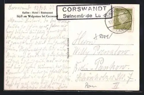 AK Landpoststempel Corswandt, Swinemünde Land