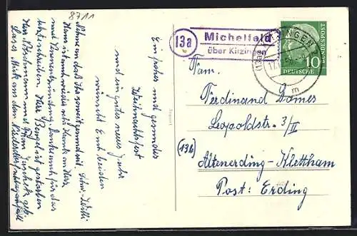AK Landpoststempel Michelfeld über Kitzingen