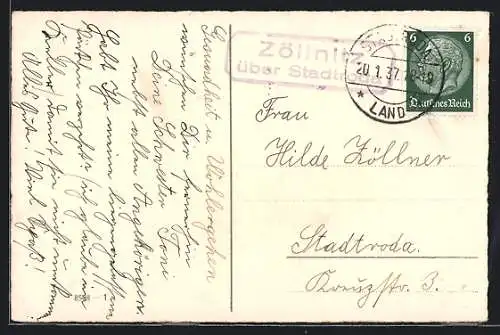 AK Landpoststempel Zöllnitz über Stadtroda
