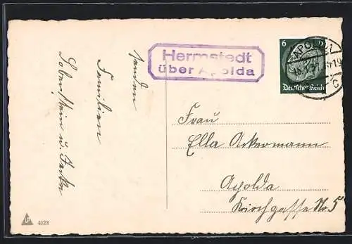 AK Landpoststempel Hermstedt über Apolda
