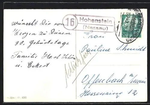 AK Landpoststempel Hohenstein (Nassau)