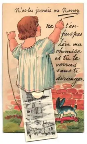 Leporello-AK Nancy, Strassenbahn vor Bank, Rathaus, Strassenpartie, Brunnen