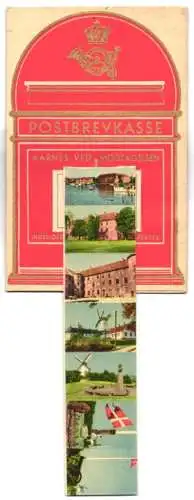 Leporello-AK Sonderborg, Briefkasten, Rathaus, Kgl. Jacht im Hafen, Schloss, Dybbol Mühle