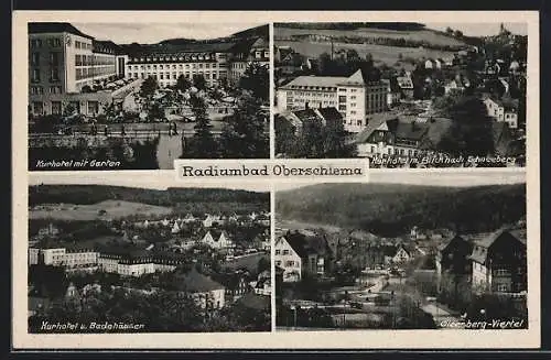 AK Oberschlema, Kurhotel mit Garten, Gleesberg-Viertel, Teilansichten
