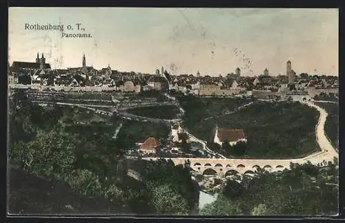 AK Rothenburg o. T., Panorama des Ortes m. Brücke