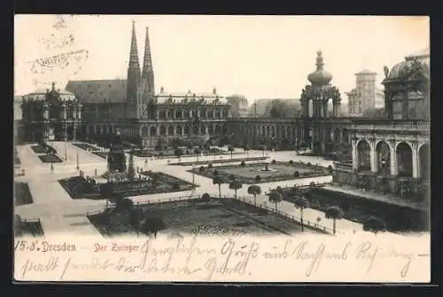 AK Dresden, Der Zwinger mit. Blick auf die Kirche