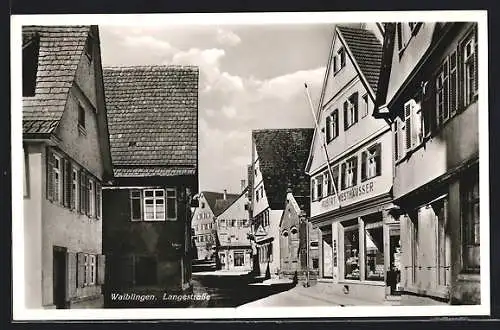 AK Waiblingen, Langestrasse mit Geschäften