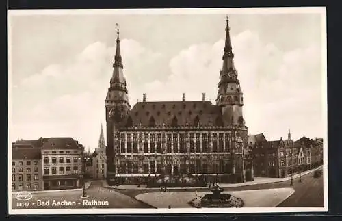 AK Bad Aachen, Brunnen vor dem Rathaus