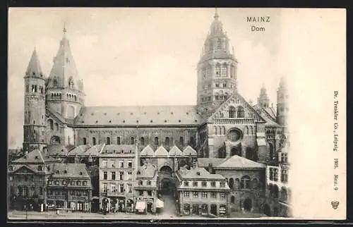 AK Mainz, Blick auf den Dom mit Marktplatz