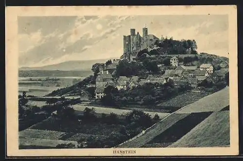 Mondschein-AK Hanstein, Burg Hanstein mit Ortschaft