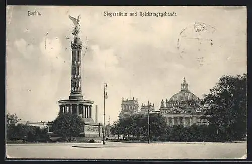 AK Berlin, Siegessäule und Reichstagsgebäude
