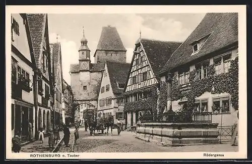 AK Rothenburg o. Tauber, Rödergasse mit Uhrenturm