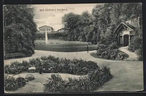AK Bad Soden i. Taunus, Parkanlage mit Springbrunnen
