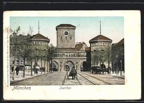 AK München, Isarthor mit Kutschen