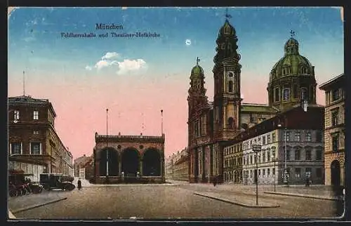 AK München, Feldherrnhalle und Theatiner-Hofkirche am Odeonsplatz