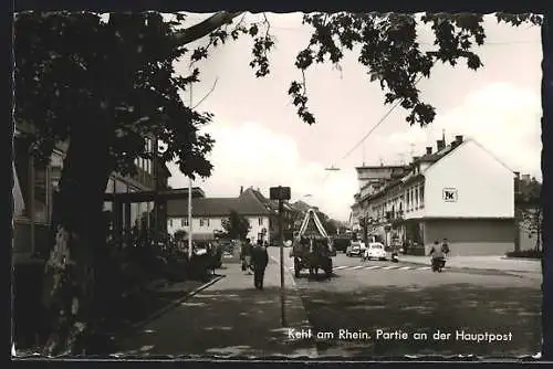 AK Kehl am Rhein, Partie an der Hauptpost m. Pferdekutsche