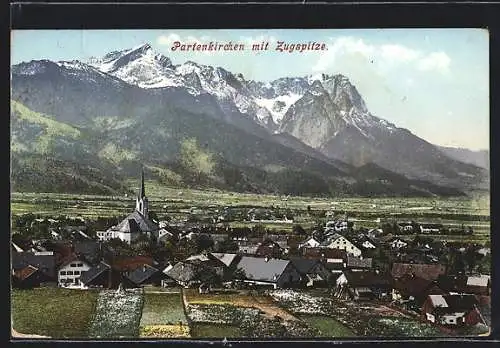 AK Partenkirchen, Ortsansicht mit Zugspitze