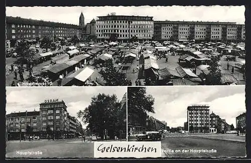 AK Gelsenkirchen, Ansichten v. Hauptmarkt u Hauptstrasse