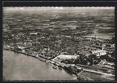 AK Leverkusen-Wiesdorf, Fliegeraufnahme mit Blick auf Industriegebiet am Wasser
