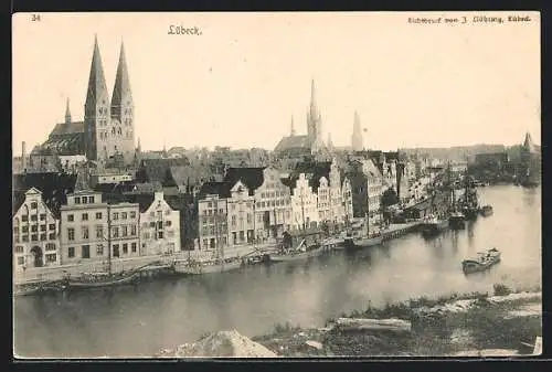 AK Lübeck, an der Trave, Häuser am Ufer